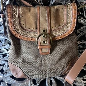 Coach Vintage Brown Patchwork Suede/Leather Messenger Crossbody Bag